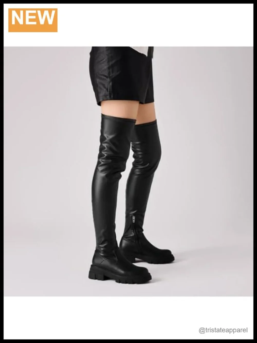 Women's Thigh High Boots Platform Chunky Heels Stretchy Faux Leather Over The